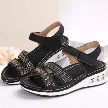 2025 new women s summer wedge heel platform casual sandals sequined rhinestone word with platform sandals women 36