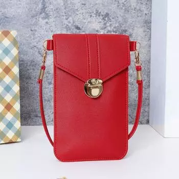 2025 New Women s Trendy Buckle Crossbody PU Leather Touch Screen Mobile Wallet Women s Retro Student Buckle Small Wallet 20x2x12cm чёрный