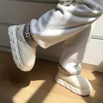 2025 Новые женские зимние ботинки для снега 2024 Простые водонепроницаемые ботинки на толстой подошве из хлопка Утолщенные теплые ботинки для пар из хлопка 36-37(fit 35-36) покинуть белый