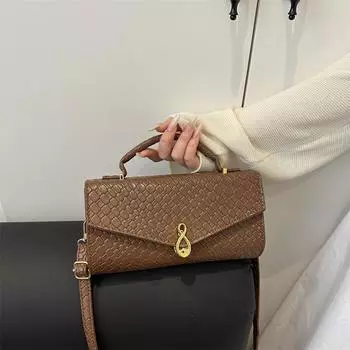 2025 new woven bag single shoulder baguette bag high-end horizontal hand dinner bag crossbody versatile bag чёрный