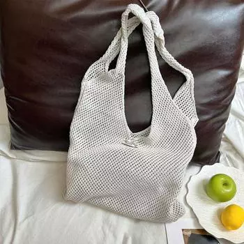 2025 New Woven Summer Fashion Handbag Women Large Capacity Shoulder Messenger Bag All-Matching Simple Casual Bag BB411 fishing net Shoulder Bag Beige