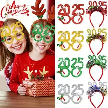 2025 New Year Eve Party Decoration Headband Glasses Frame Christmas Photo Props Children Adult Headwear 2024 Navidad Xmas Gift