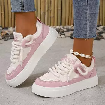 2025 niche bread shoes women s autumn new casual little white shoes foreign trade large size thick sole low top trend board shoes 35 чёрный