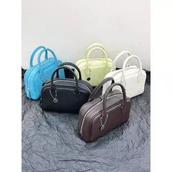 2025 Niche Design Высококачественная кожаная сумка из коровьей кожи Niche Bowling Одно плечо Кроссбоди женская сумка 21-9-15cm жёлтый