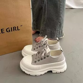 2025 нишевая повседневная спортивная обувь на платформе, увеличивающая высоту, парусиновые туфли, женские весенние универсальные маленькие белые туфли, супер популярные новые модели 35 белый