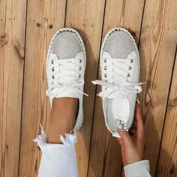 2025 Новая американская мода женская повседневная обувь со стразами и пайетками женские балетки удобные кроссовки для ходьбы на платформе большой размер 45 35 розовый