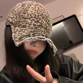 2025 новая бейсболка с короткими полями и вышитой окантовкой женская универсальная стираная старая кепка мужская Ван Анью Чао M56-58cm цветной печати леопарда