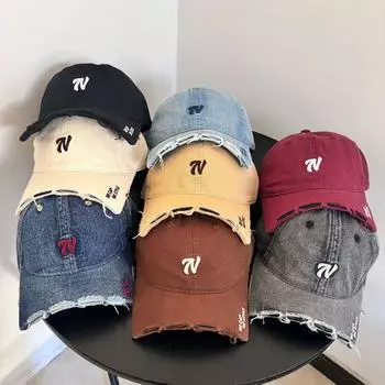 2025 Новая бейсболка с вышивкой N для женщин с короткими полями, маленькая мягкая кепка с открытым лицом, простая универсальная шляпа от солнца для мужчин M56-58cm темно-коричневого