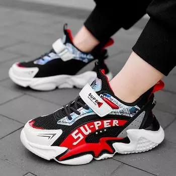 2025 новая детская обувь весенние сетчатые кроссовки для мальчиков и девочек удобные одинарные туфли на липучках для детей среднего и старшего возраста 28