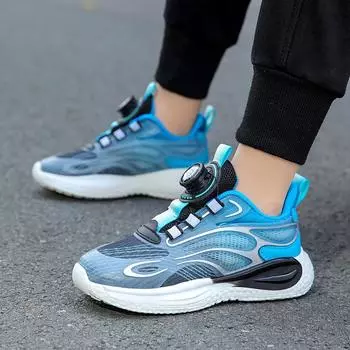 2025 новая детская осенне-зимняя спортивная обувь, кроссовки для баскетбола в стиле кампуса, кроссовки для бега с вращающимися кнопками для мальчиков 28 чёрный