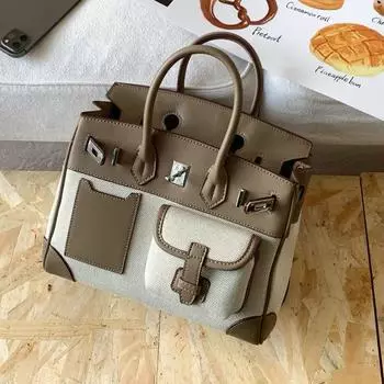 2025 новая контрастная сумка платинового цвета из холщовой кожи большой вместимости портативная сумка через плечо от кутюр модная карманная сумка