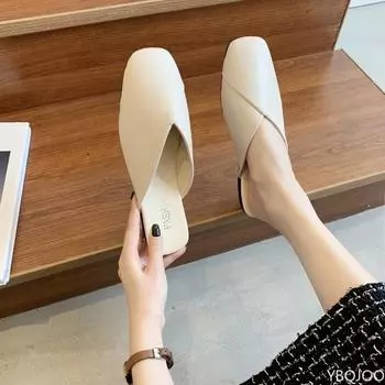 2025 Новая Летняя Модная Повседневная Верхняя одежда Баотоу Полузакрытые Женские Туфли Элегантные Квадратные Закрытые Удобные Туфли на Плоской Подошве 34