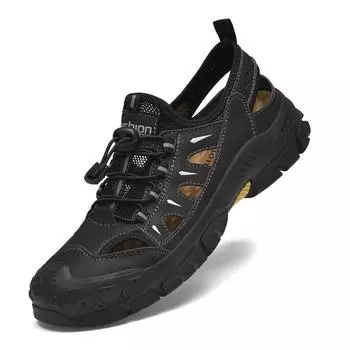 2025 новая летняя мужская сумка на голову сандалии дышащие взрыв повседневные большой размер пляжная обувь полая сетчатая обувь 38