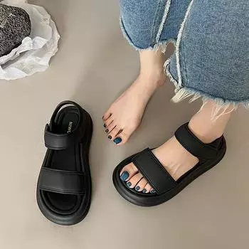 2025 новая летняя верхняя одежда на толстой подошве с мягкой подошвой на липучке римские туфли для отдыха и спорта на пляже сандалии на плоской подошве женские 35 хаки