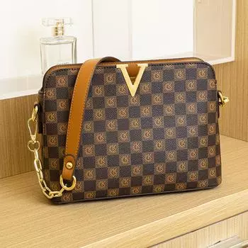 2025 Новая маленькая сумка через плечо Классическая монограмма Женская сумка через плечо Модная цепочка с двумя ремнями