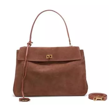 2025 Новая матовая кожаная сумка-тоут большой вместимости для поездок на работу и отдыха, модная универсальная сумка подмышкой 35x9x25cm коричневый