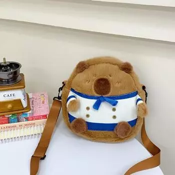 2025 новая милая плюшевая сумка-кукла, милая, сладкая, универсальная меховая сумка, женская мультяшная студенческая сумка через плечо one size fits all коричневый