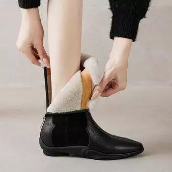 2025 Новая мода ретро стиль женские шерстяные зимние сапоги с круглым носком зимние теплые короткие ботильоны женские на высоком каблуке простые ботинки на молнии 34 чёрный