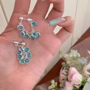 2025 Новая Мода Серьги с Кристальными Подвесками для Женщин Роскошные Длинные Серьги-Кисточки Подвески Уникальные Ювелирные Изделия Подарки синий