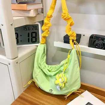 2025 Новая модная летняя повседневная нейлоновая женская сумка через плечо большой емкости в корейском стиле, молодежная зеленая сумка через плечо бежевый
