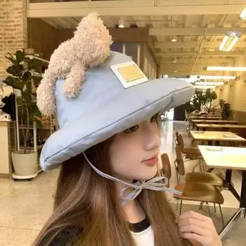 2025 новая модная милая стандартная шляпа-ведро с буквами для женщин с объемным медведем, мягкая хлопковая легкая теплая холодная шляпа-ведро прилив M56-58cm хаки
