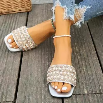 2025 Новая модная обувь для женщин Pearl Beach женские тапочки нескользящие шлепанцы повседневные уличные шлепанцы женские Zapatos De Mujer 36