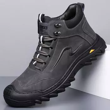 2025 Новая мужская обувь осень-зима плюс бархатные теплые высокие кожаные туфли мужские хлопковые ботинки зимние ботинки походная обувь 38-44 38 чёрный