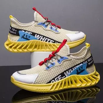 2025 новая мужская обувь весна-осень мода спортивная удобная мужская обувь молодежная цветная летающая тканая дышащая трендовая повседневная обувь 39 белый