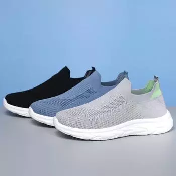 2025 Новая мужская повседневная обувь. Кроссовки для бега Flying из плетеной ткани. Туфли на мягкой подошве. Легкие повседневные мужские туфли. 39 серый