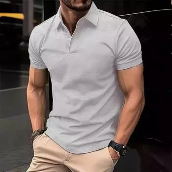2025 Новая мужская повседневная однотонная футболка с короткими рукавами и пуговицами Cross Border Polo S белый