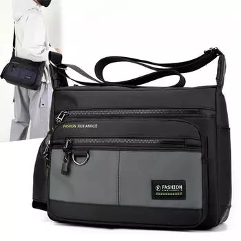 2025 Новая мужская сумка большой вместимости Повседневная сумка через плечо Водонепроницаемая сумка через плечо Деловая ткань Оксфорд Универсальная дорожная сумка для мужчин 27x30x15cm чёрный