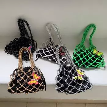 2025 новая нейлоновая полая веревочная сумка сумка ручной работы сумка ручной работы бисерная бабочка украшение белый