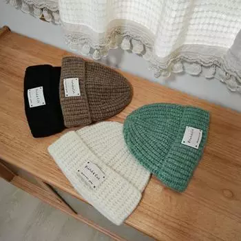 2025 новая осенне-зимняя шапка с нашивкой в виде алфавита, большая окружность головы, утолщенные защитные наушники, теплая шерстяная шапка, холодная шапка M56-58cm чёрный