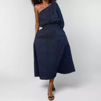 2025 новая осенне-зимняя женская одежда модный темперамент скошенные плечи однотонный комплект из двух частей юбка женская S чёрный