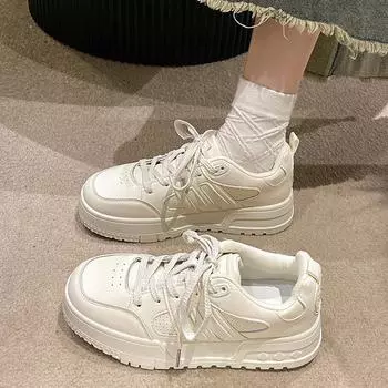 2025 новая осенняя обувь для отдыха с низким верхом на толстой подошве, увеличивающая рост, спортивная обувь для сноуборда, женская простая легкая спортивная обувь для студентов 35 бежевый