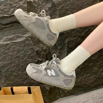 2025 новая пара шнурков мягкая подошва немецкие кроссовки женские кожаные с дышащей сеткой повседневная спортивная обувь женская обувь модная обувь женская 35 серый