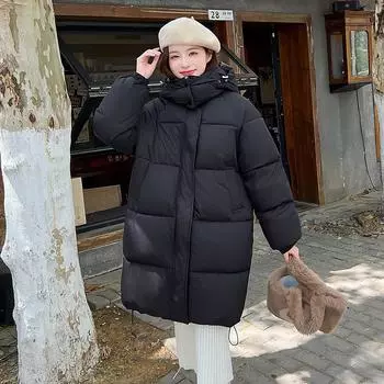 2025 новая пуховая хлопковая одежда зимняя хлопковая одежда хлеб длинная куртка корейская версия свободная утолщенная куртка до колена M