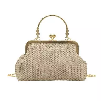 2025 новая ретро сумка-ракушка с клипсой соломенная простая повседневная сумка-тоут на плечо сумка-мессенджер модная женская сумка бежевый