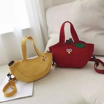 2025 Новая сумка через плечо с изображением мультяшного яблока, большая вместительная симпатичная сумка через плечо из бананового холста для женщин 17*9*18cm красный