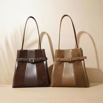 2025 Новая сумка из коровьей кожи премиум-класса в стиле ретро с полосатым узором на одно плечо, вместительная женская сумка-тоут для поездок на работу 26x11x28cm темно-коричневого