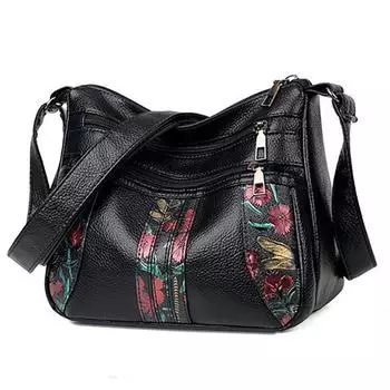 2025 Новая сумка из натуральной кожи с текстурой. Многослойная сумка через плечо большой вместимости. Высококачественная сумка через плечо из мягкой кожи. чёрный