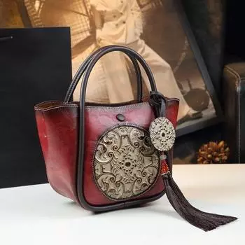 2025 Новая сумка-тоут с ручной резьбой из натуральной кожи, новая модная женская сумка из натуральной кожи No specification кофейный