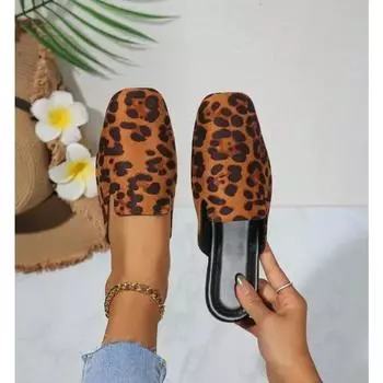 2025 Новая версия сандалий с леопардовым принтом большого размера Baotou Outside To Wear All The Buckle Casual Fashion Womens Shoes 35 хаки