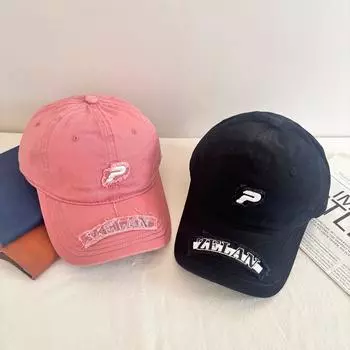 2025 новая весенне-летняя бейсболка с вышитой буквой P, мужская и женская, с увеличенным лицом, маленькая солнцезащитная кепка M56-58cm чёрный