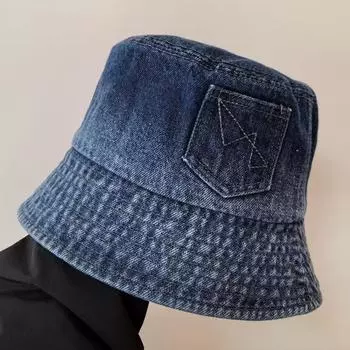 2025 новая весенне-осенняя ретро-шляпа из старого потертого денима, женская шляпа-ведро с большой окружностью головы M56-58cm чёрный