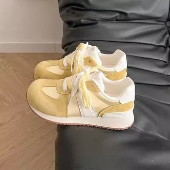2025 Новая весна и осень Немецкая тренировочная спортивная беговая повседневная универсальная женская толстоподошвенная легкая круглоносая папина неблестящая лесная 35 лимонно-желтый