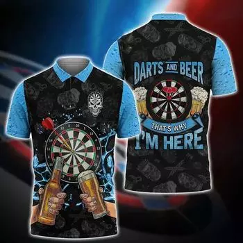 2025 Новая взрослая рубашка-поло POLO Summer Entertainment Blue Darts and Beer, повседневная рубашка-поло с принтом в виде дартса, мальчик S