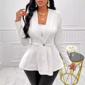 2025 Новая жаккардовая текстура на одной пуговице приталенная куртка с длинными рукавами S чёрный