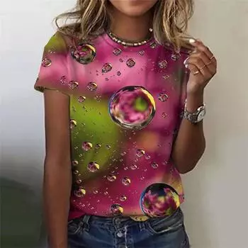 2025 новая женская 3D-печать интересная индивидуальная модная футболка повседневный топ с круглым воротником короткие рукава, свободная уличная одежда XS