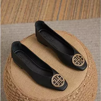 2025 Новая женская обувь в стиле ретро, туфли на плоской подошве, туфли-лоферы с квадратным носком и неглубоким носком, женская повседневная обувь, легкая 35